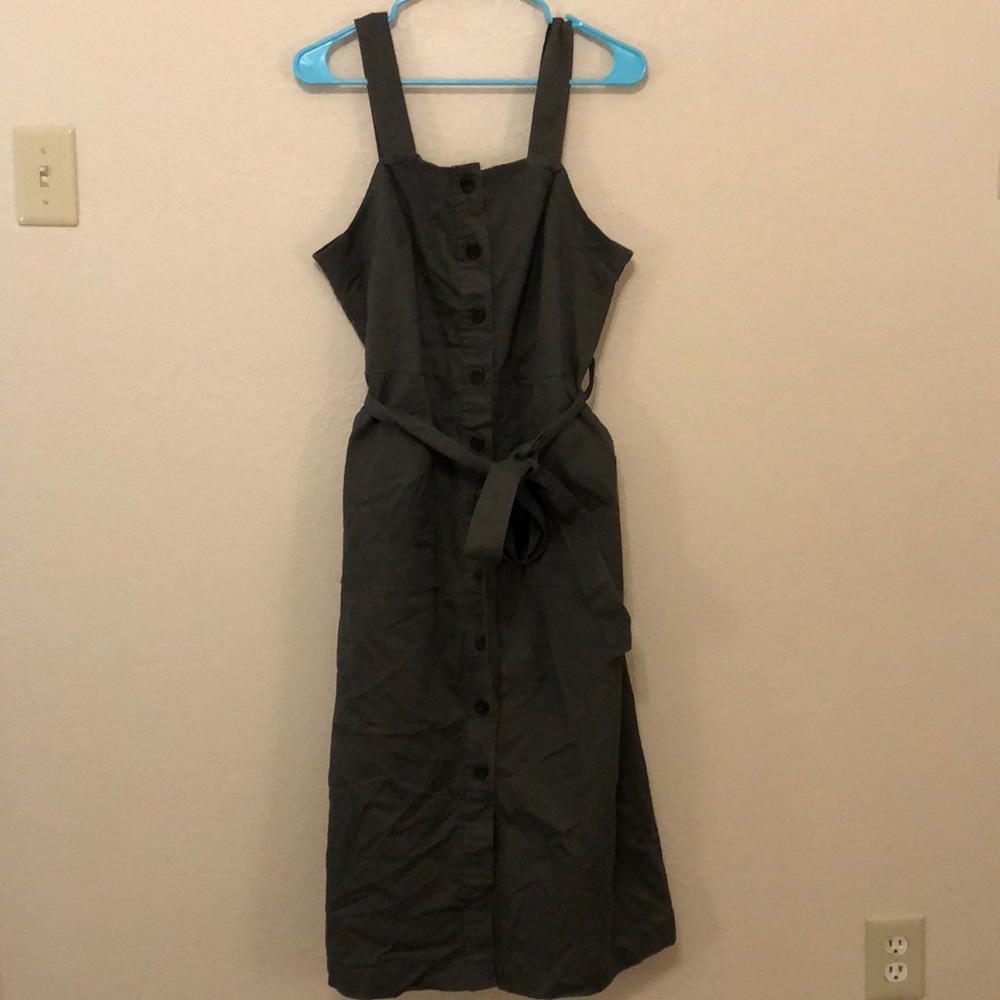 Olive green button down utility dress